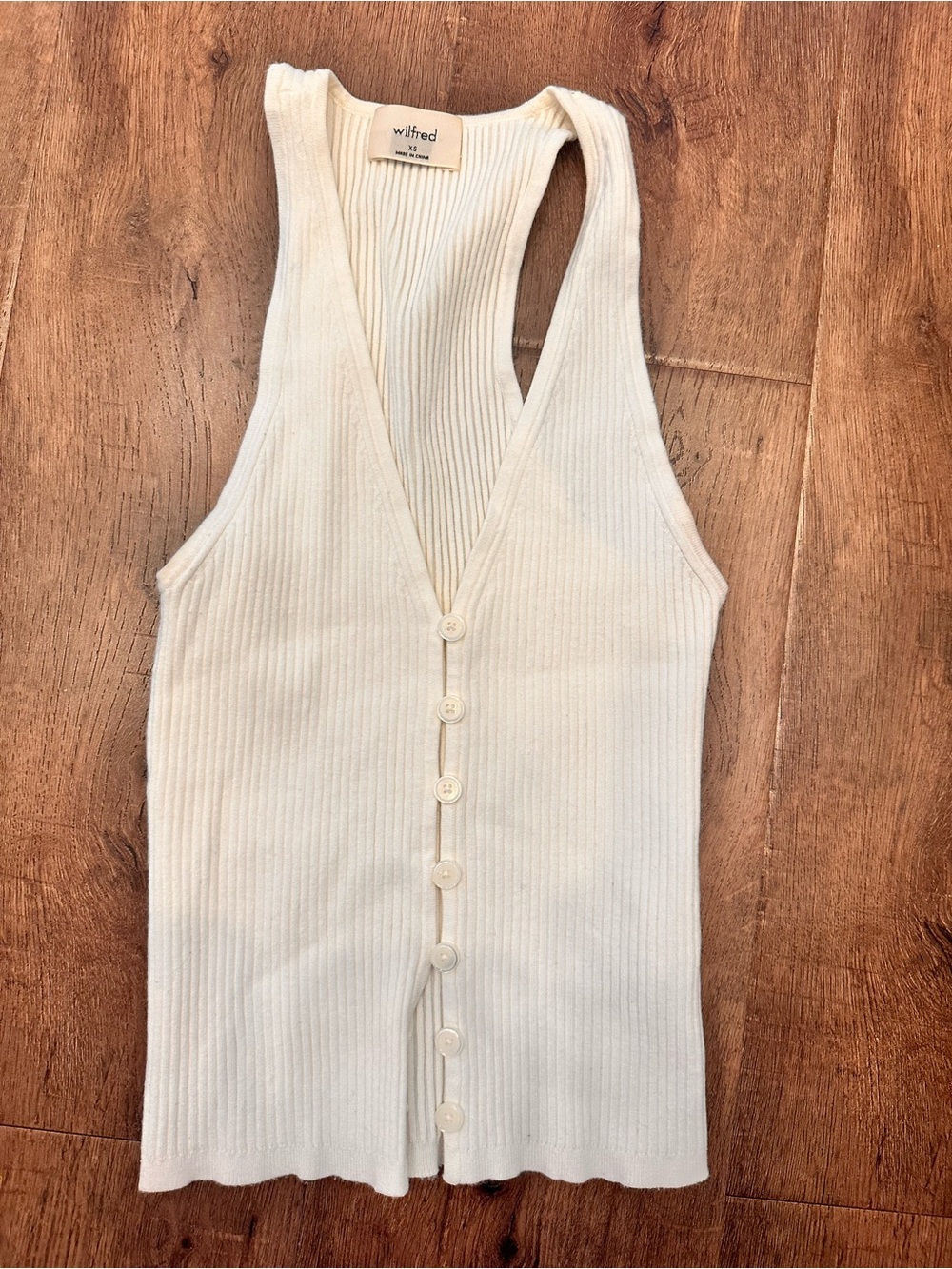 Wilfred Aritzia Cream Ribbed Button-Front racer back Tank Top cream size XS